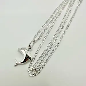 Dolphin Pendant Necklace 925 Sterling Silver  Marine Chain 20” Elegant Minimalist Jewelry
