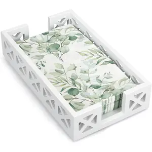 Modern White Wooden Flat Towel Holder Tray Rustic Napkin Holder Basket for Bathroom Dinner Table, Holds Disposable Hand Paper Towels