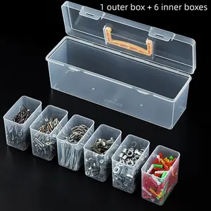 Multifunctional Home Hardware Tool Box Transparent Handheld Storage Box with 6 Detachable Inner Boxes, Screwdriver Accessories Organizer