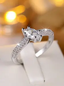 Unique Marquise Rings Rhinestone Decor Stackable Index Finger Rings for Women & Girls Delicate Jewelry Perfect for Engagement Weddings, Daily Wear Mother's Day Gift