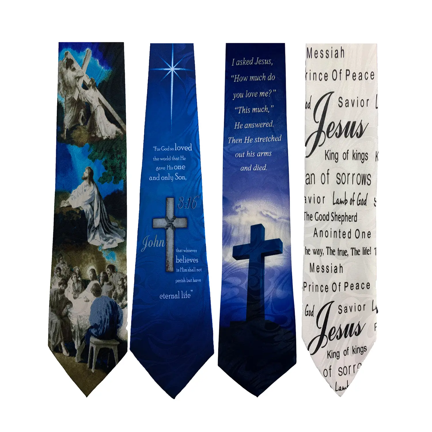 Steven Harris Pack of 4 Novelty Print Mens Neckties Christian Religious Jesus Neck Tie 100% Polyester Premium Quality