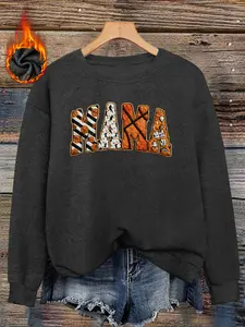 Women's Basketball Mom Print Sweater, Fitted Long Sleeve Round Neck Pullover, Soft Elastic Fabric, Casual Fall & Winter Top, Daily Wear