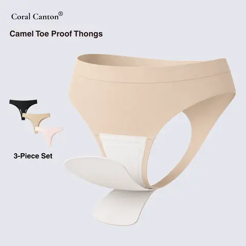 Coral Canton 3Pcs Camel Toe Proof Thong Panties Set SohoChic