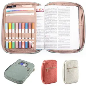 Quilted Bible Cover for Women, Large Bible Bag with Handle & Shoulder Strap, Bible Study Supplies Organizer, Zipper Bible Carrying Case, Christian Gift Book Cover Fits 9 x 6 Bible