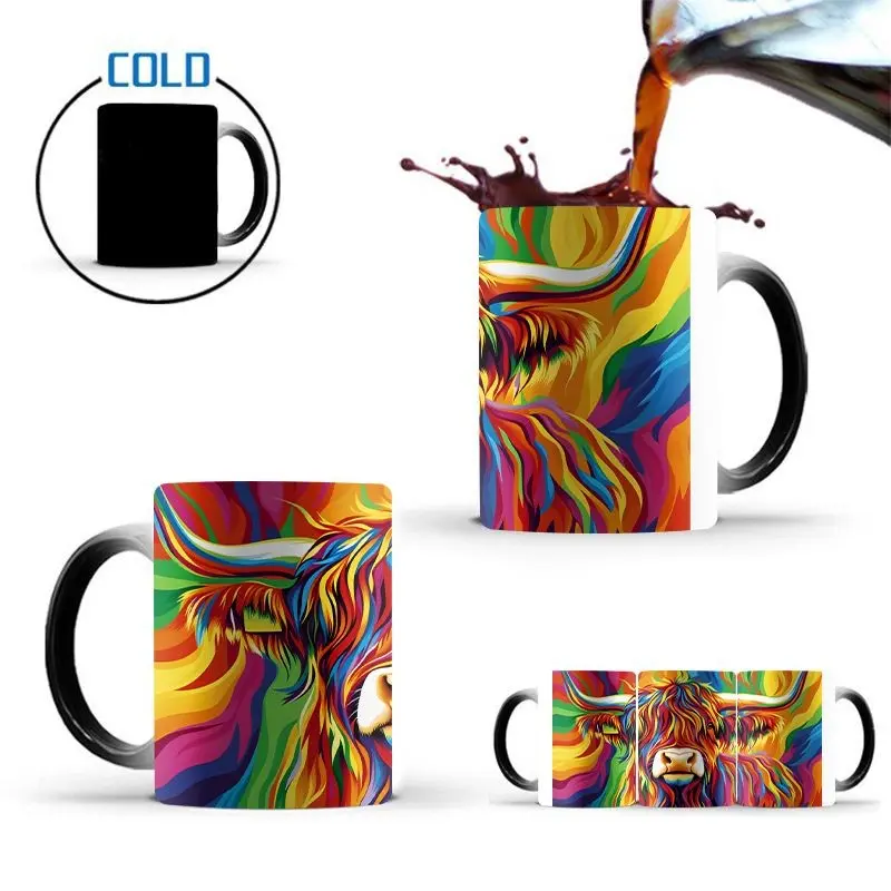 Colorful Cow Mug, Rainbow Cow Art Design, 350ML Coffee Tea Cup, Home Office Gift, Multicolor Ceramic Drinkware, Perfect for Daily Use