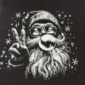 Santa Bubble Gum Black Cotton Shirt with Festive Design and Unique Graphic Print