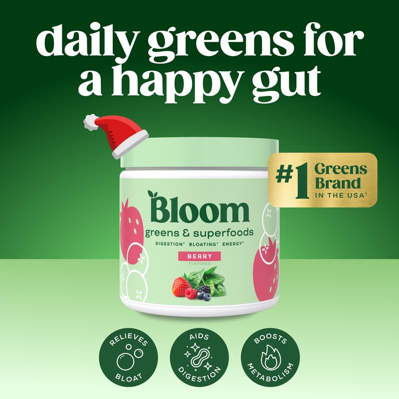 Bloom Nutrition Greens & Superfoods Powder (30 Servings) - New Year New Me - Digestion, Gut Health, Bloating Relief, Spirulina & Chlorella with Probiotics & Antioxidants