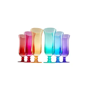 Unbreakable Pina Colada, Daiquiri, Frozen Cocktails & Juice Glasses, Hurricane Glassware, 14oz - 6 Set - Reusable Acrylic Dishwasher Safe Shatterproof BPA-free Plastic Cup, Tropical Cocktail Tall Cups