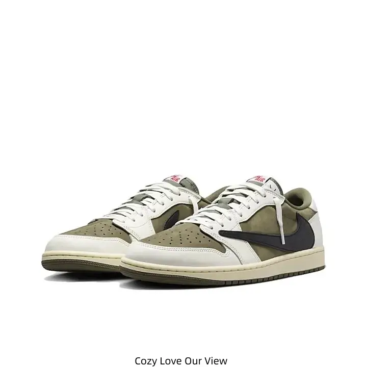 White Olive Green Two-Tone Leather Low Top Casual Sneakers Black Inverted Swoosh Logo Vintage Beige Rubber Outsole Daily Walking Trainers for Men Women Street Fashion