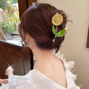 Women's SunFlower Hair Clips, Fashion Flower Shaped Claw Clips, Elegant NonSlip Hair Clips, Nonslip Large Claw Hair Clamps Sunflower Style Hair Clips Accessories
