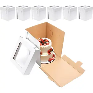 Tall Cake Boxes for Tier Cakes, 6 Pack 10x10x12 Inch,White Cake Boxes with Window,Sturdy Tall Cake Carrier, Disposable Cake Containers