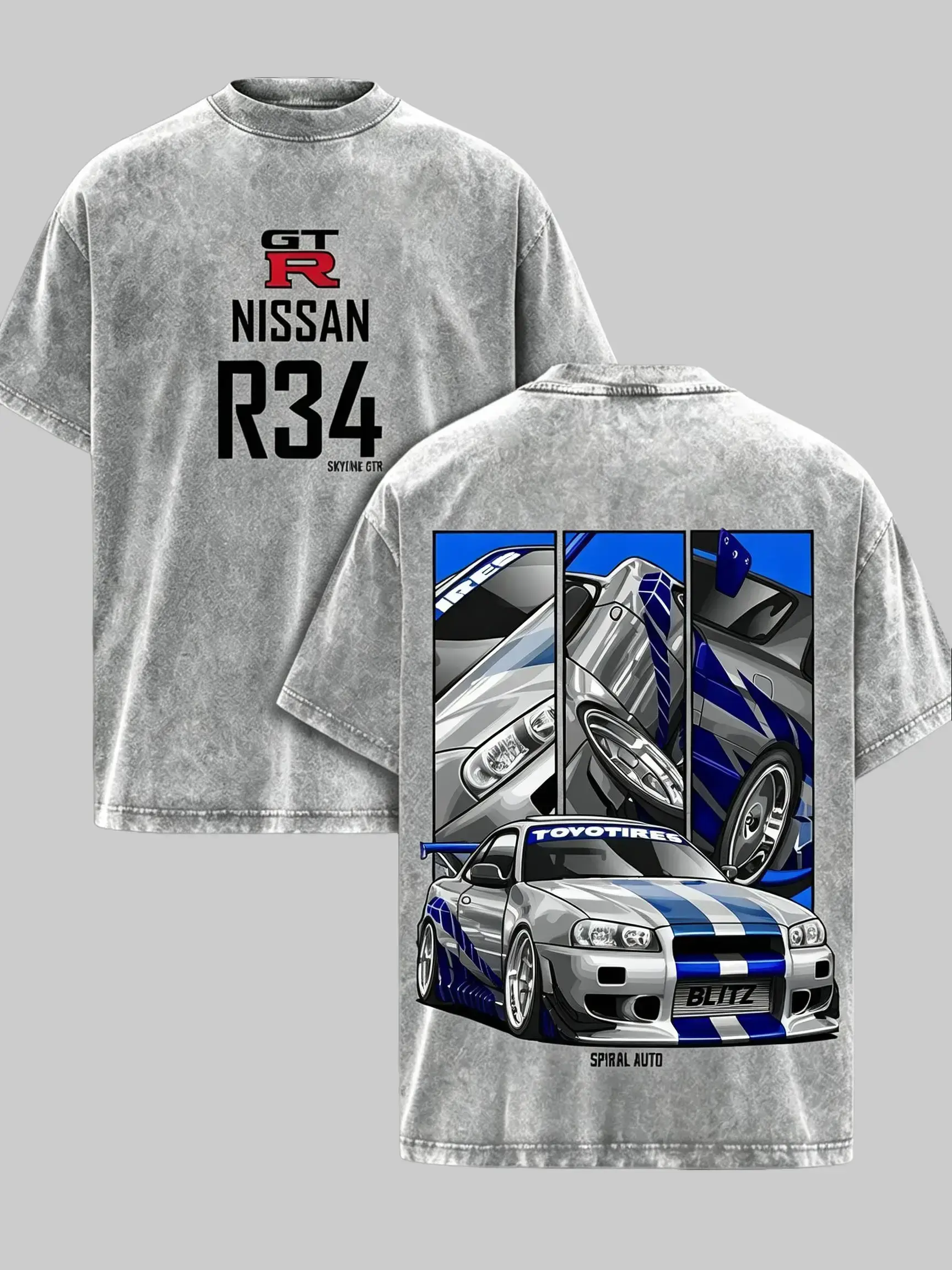 Vintage Washed Nissan Skyline GTR R34 Graphic Tee, Oversized JDM Car T Shirt, Japanese Streetwear Racing Shirt, Retro Y2K Auto Graphic Tee, Drift Car Enthusiast Shirt, Anime Style Car Print Tee, Casual Streetwear Outfit for Men