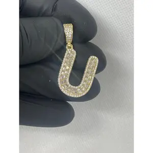 925 Golden Iced out U Pendant