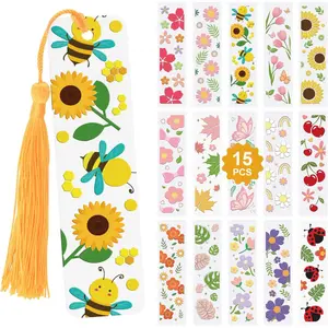 UV DTF Bookmark Wraps, 15 PCS Cute Flower Acrylic Bookmark Blank Stickers Rub on Transfer Stickers DIY Blank Bookmarks Book Lover Gift