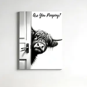 Highland Cow Bathroom Humor Canvas Are You Pooping Rustic Wall Art for Bathroom Decor