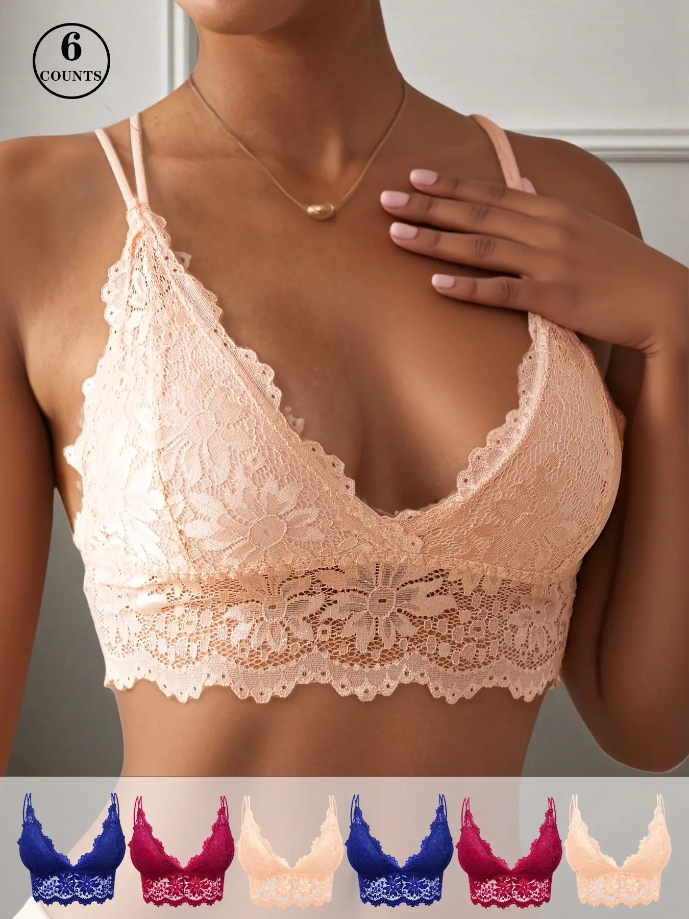 1/2/3/4/5/6 Pack Lace Lingerie Bralette Set, Wire Free Bra for Music Festivals and Vacations, Comfortable Bust Support, Sexy and Fitted Style for All Seasons Underwear