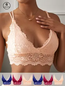 6 Pack Lace Bralette Set Lingerie for Music Festivals and Vacations, Comfortable Bust Support, Sexy and Fitted Style for All Seasons