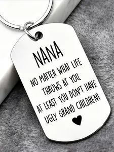 "NANA funny grandson" stainless steel keychain, granddaughter gives grandma fun expression, small gifts for family gatherings, and creative personalized accessories for Nana Keychain Pendant