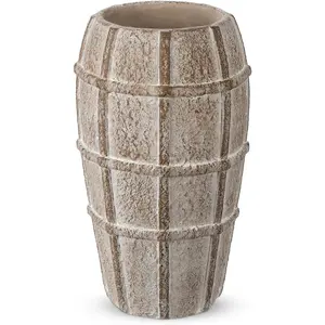 Rustic Terracotta Flower Vase for Home Decor - 9" Brown Farmhouse Textured Barrel-Style Ceramic Vase  Handcrafted Gridded Design for Faux & Dried  Living Room Table Centerpiece
