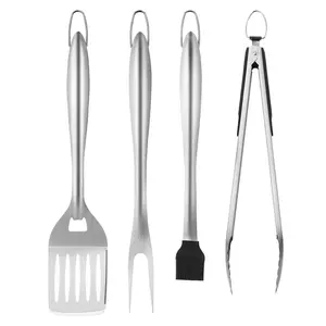 【Summervibes】VEVOR Grilling Accessories,  4PCS BBQ Grill Tool Set, Heavy Duty Stainless Steel Barbecue Tools, Kitchen Utensils with Tong, Spatula, Fork, Brush, for Outdoor Grills, Gift for Father Men Husband