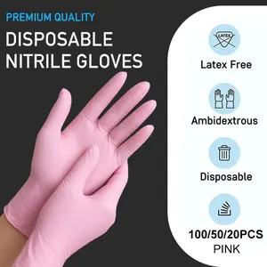 100/50/20 PCS, Pink Nitrile Gloves, Disposable, Waterproof, Durable Cleaning Gloves, Ideal for Tattooing, Hair Dyeing, Pet Grooming, Salons, and Household Tools. Perfect for Household Cleaning, Daily Chores, Dishwashing, and Tidying Up.