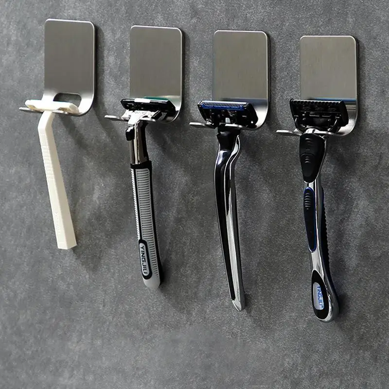 Razor Holder Set, Stainless Steel Razor & Brush Shower Wall Mounted Storage Rack, Bathroom Accessories for Home Dormitory Hotel, Modern