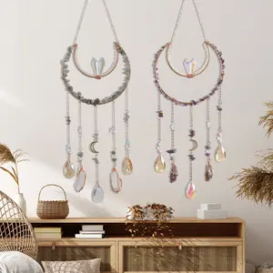 Moon Design Crystal Sun Catcher Handmade Metal Copper Wire with Stones & Crystals for Home Garden Decorative Hanging Windows Unique Gift for Any Occasion Creative Birthday Christmas Present