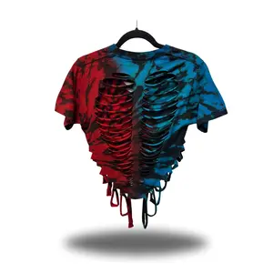 ROAD RASH RED BLACK & BLUE TIE DYE CROP TOP