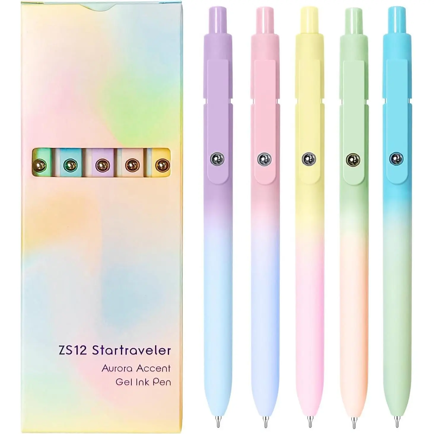 Christmas Gifts for Teen Girls, Birthday Gifts for Women, Gel Pens, Teen Girl Gifts, Preppy Stuff, Black Ink Pens for Journaling, Stocking Stuffers Gifts for 4-12 Year Old Girl (5 Pcs Gradient)