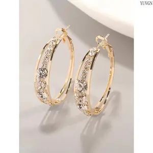 Trendy Rhinestone Decor Hoop Earrings, Dainty Lightweight Minimalist Hoops, Romantic Aesthetic Fashion Jewelry for Women, Elegant Daily Casual Wedding Anniversary Party Holiday Accessories Perfect Gift for Her summerwins,summerwins