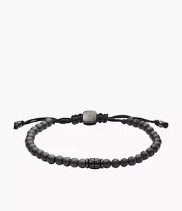 Fossil Men's Everett Beaded Hematite and Black Lava Stone Bracelet