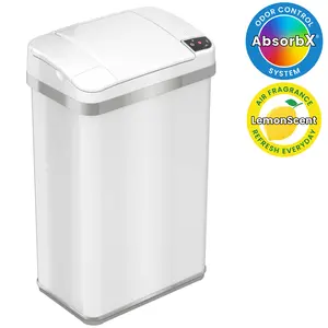 4 Gallon / 15 Liter White Sensor Bathroom Trash Can With Odor Filter Stainless Steel Bin