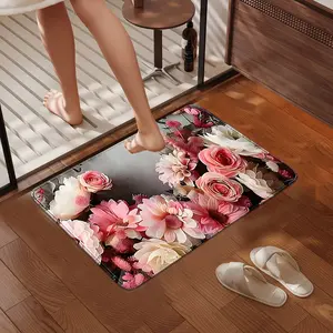 Artistic Wave Rose Bath Mat, Non-Slip Absorbent Rug for Shower Area, Entryway Pad, Kitchen Bathroom Bedroom Living Room, Multiple Sizes, Summer Decor