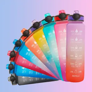 HydroMotivate: 1L Leakproof Tritan Water Bottle with Time Marker Drinkware Portable