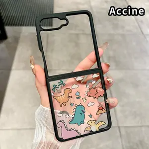 Dino Fantasy World Pattern Foldable TPU Phone Case with Axis Guard and Complete Lens Protection for Z Flip 7/6/5/4 Shockproof Silicone Transparent Cover