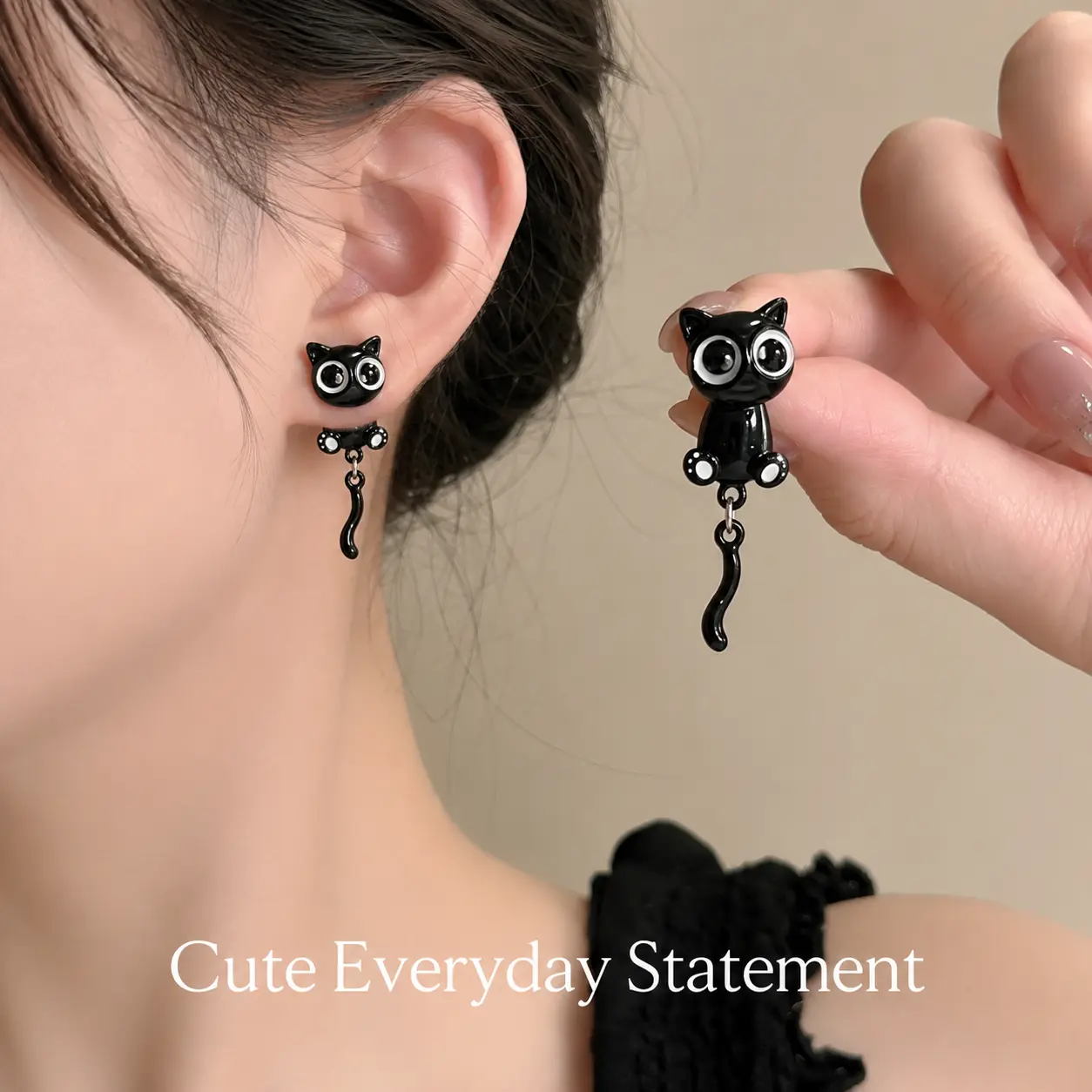 Women's 3D Black Cat Stud Earrings with Cute Cat Paw Design, Copper Base Holiday Costume Jewelry, Women's Earring Gift for Holidays, Earring For Women - MM2