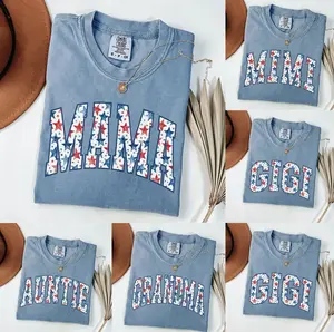 Custom Mama Mimi Gigi Auntie Grandma Shirt, 4th Of July Patriotic Tee, USA Stars Graphic Shirt, Vintage Blue Comfort Colors Tee, Gift For Mother
