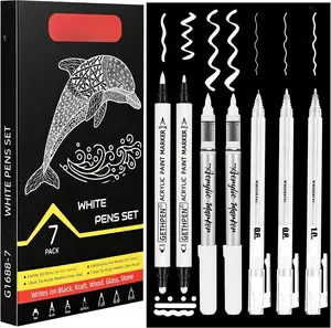 White Ink Pens, Fine Point White Gel Pens, Brush Tip  Markers,white  pen, Dual-Tip Opaque  Pens for Black Paper Drawing, Sketching, Illustration, Card Making, 7 Pack