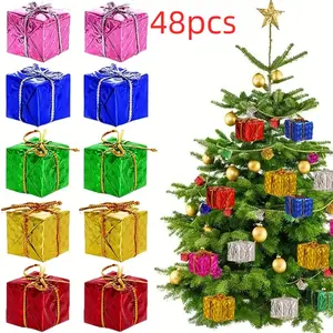 48pcs, Mini Christmas Ornaments Handwork Gift Box Xmas Tree Accessories New Year Party Decor Candy Gift Boxes Pendant