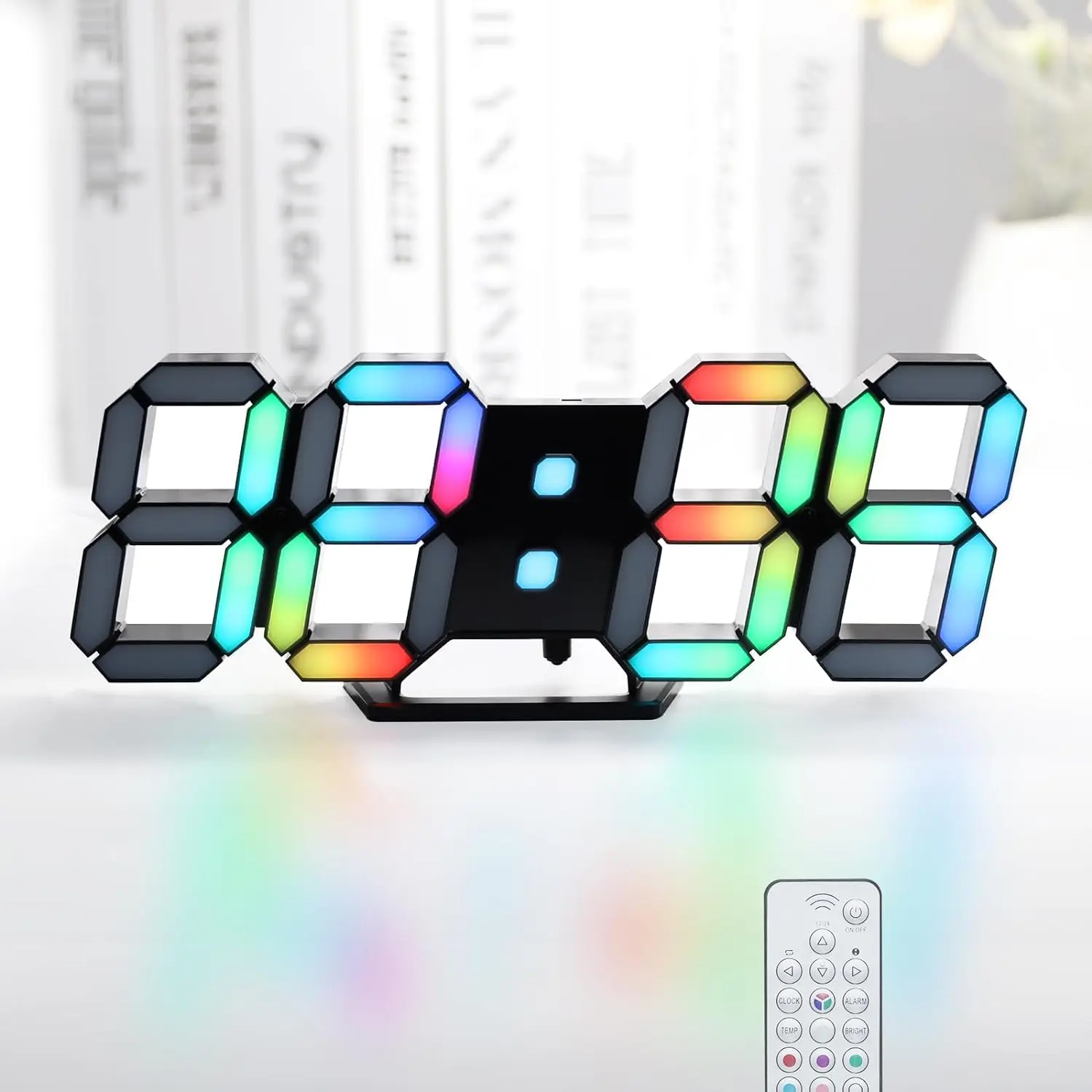 LED Digital Clock Neon Clock 9.7" Black Gaming Clock RGB LED Wall Clock for Living Room Desk Clock Large Display Clock for Bedroom, Black Clock with Dimming