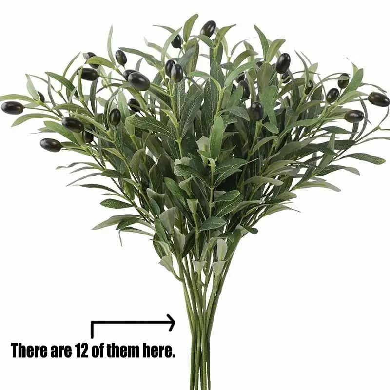 6 Realistic Olive Branches, No Maintenance, Ideal for Balcony, Courtyard, Outdoor Porch Decor, Party, Wedding, Style Minimalist Plants
