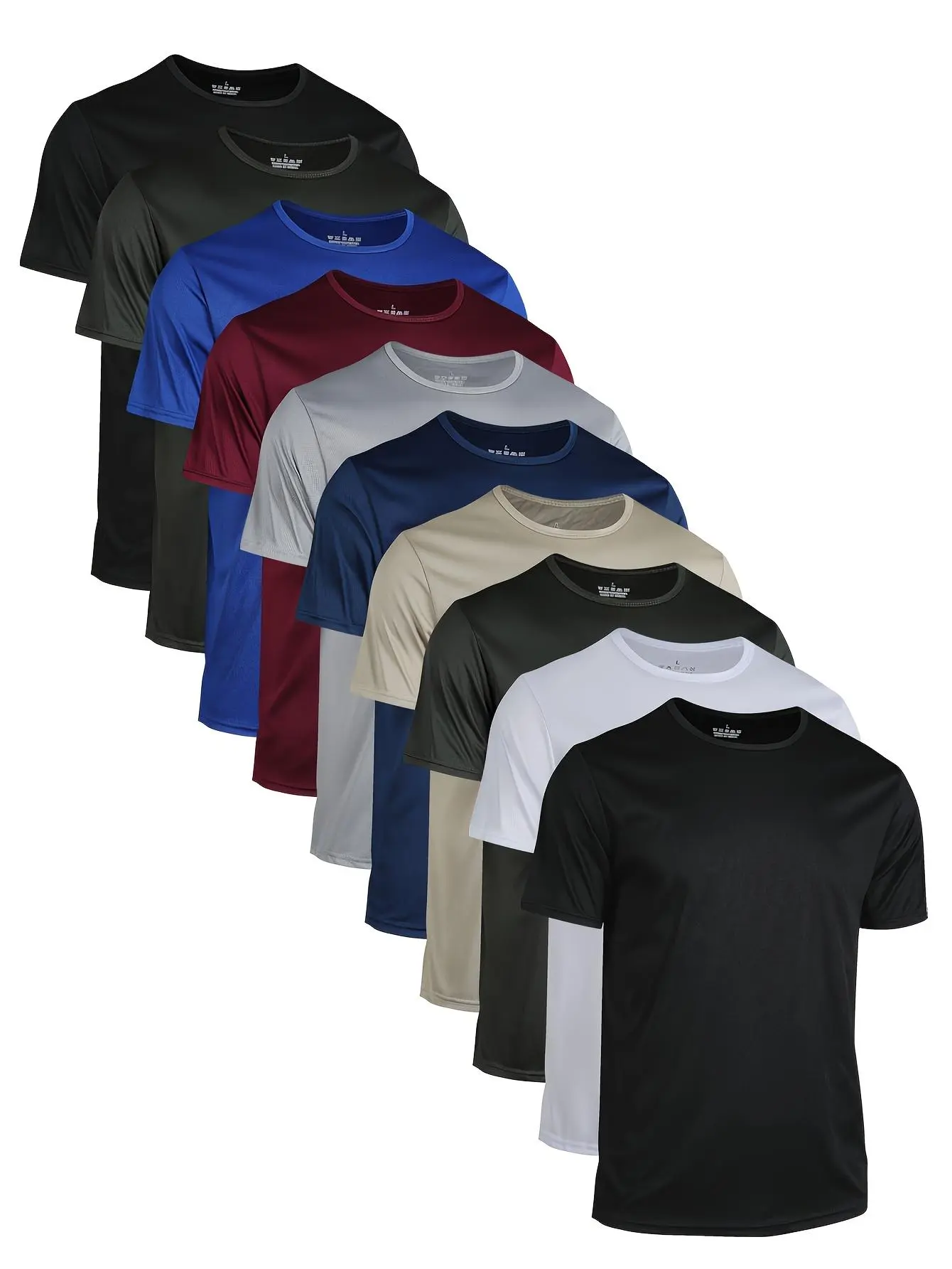 MTTYYD Men's 10-Pack Loose-Fit Quick Dry 100% Polyester T-Shirts - Label-Free, Round Neck Short Sleeve Active Workout Tops for Gym, Biking