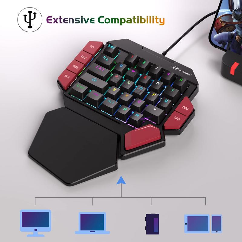 MageGee Left Handed Keyboard 40 Percent  Professional Gaming Keyboard, Backlit 35 Keys Mini Wired Mechanical Keyboard with Blue Red Black Switch for PC Gamer, Support 6 Macro Keys