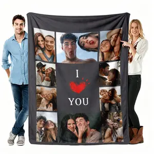 Custom Photo Flannel Throw Blanket, Gift For Couple Picture I Love You Heart Soft Cozy Blanket, Warm For Living Room Bedroom Office Nap, Anniversary Valentine Birthday Gift For Boyfriend Girlfriend, Love Memory Keepsake Home Decor