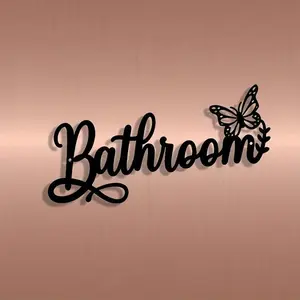 Butterfly Design Bathroom Sign, Vintage Metal Sign, Decorative Plaque, 2D Butterfly Letter Bathroom Door Decor, Removable Wall Decor for Home Office Living Room Bedroom