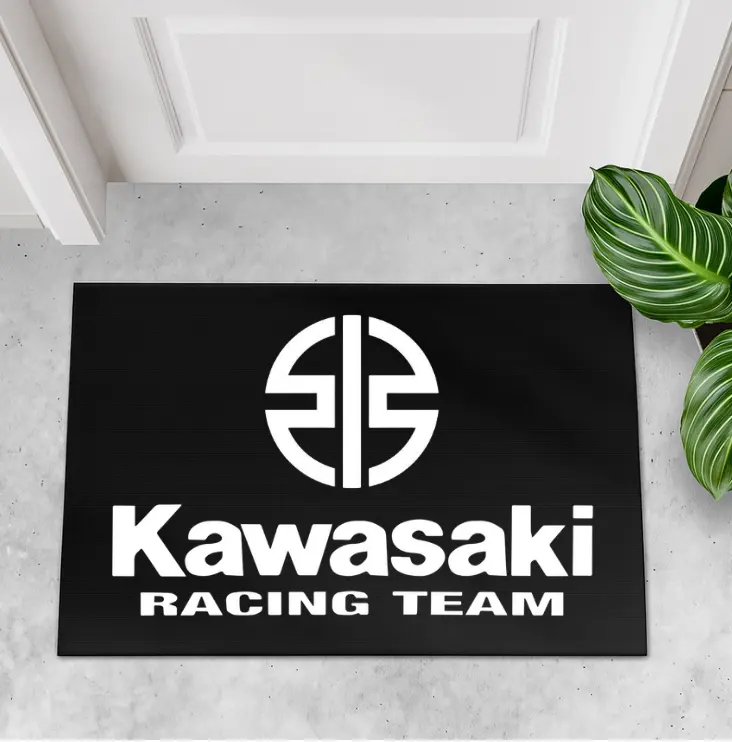 Kawasaki Racing Team DoorMat – Durable Doormat for Motorcycle Garage, Man Cave, Front Door Decor