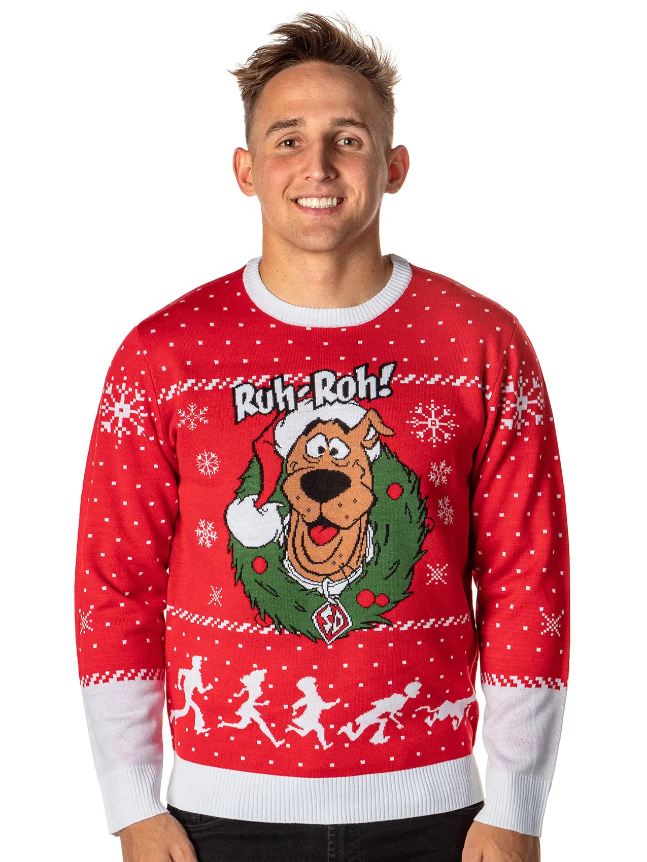 Scooby Doo Men's Ruh-Roh! Santa Scooby Christmas Ugly Sweater Knit Pullover, Tops, Pajamas, Garment, Apparel