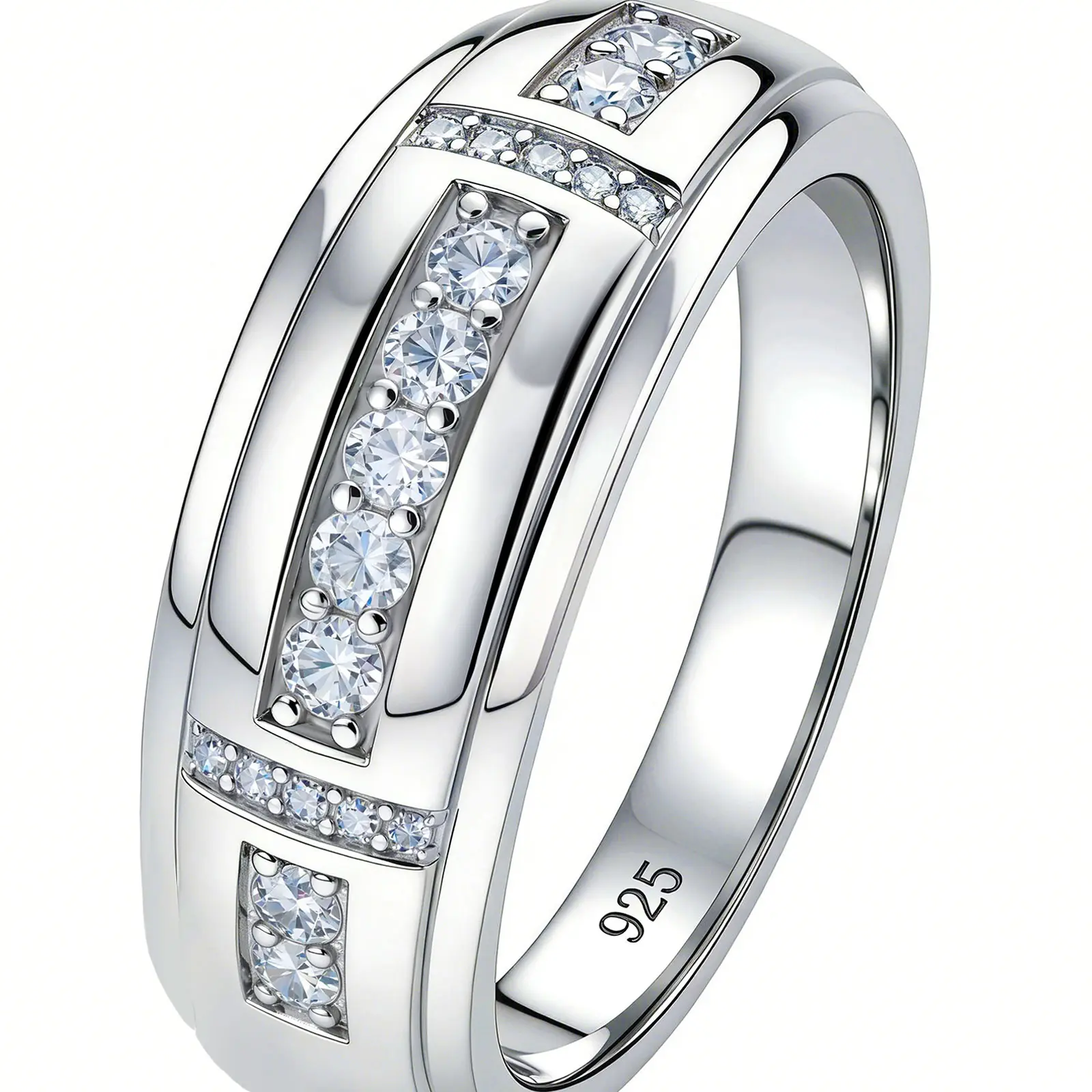 Heinlov D Color VVS1 Round Cut Moissanite Mens Wedding Band, 925 Real Silver Eternity Band, Classic Romantic Ring for Him (Sizes 5-17), Mens Wedding Bands
