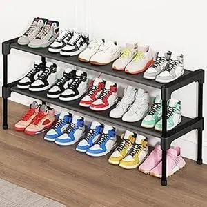 Long Shoe Rack-Shoe Organizer 2 Tier Shoe Rack for Closet Front Door Entryway Garage, Stackable Free Standing and Freely Combinable Shoe Storage, Space Saving Small Shoe Slves.