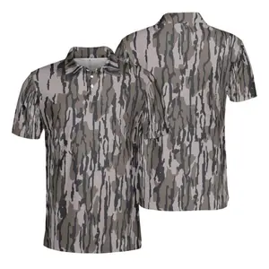 Mens Bottomland Camo Polo Shirt Durable Casual Outdoor Shirt